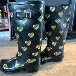 Rainbow Heart Women's Rain Boots